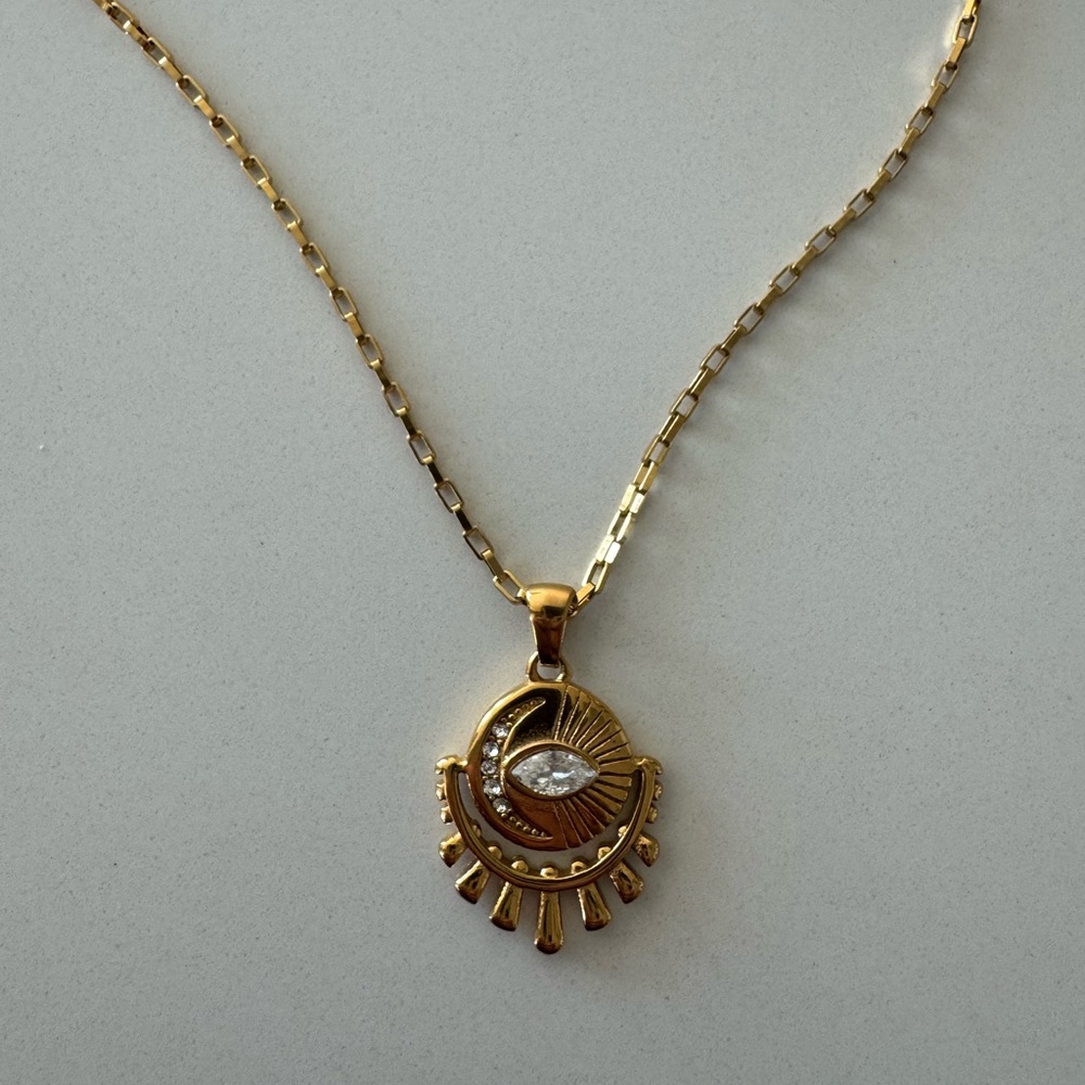 Gold Marquise Bezel Pendant Necklace
